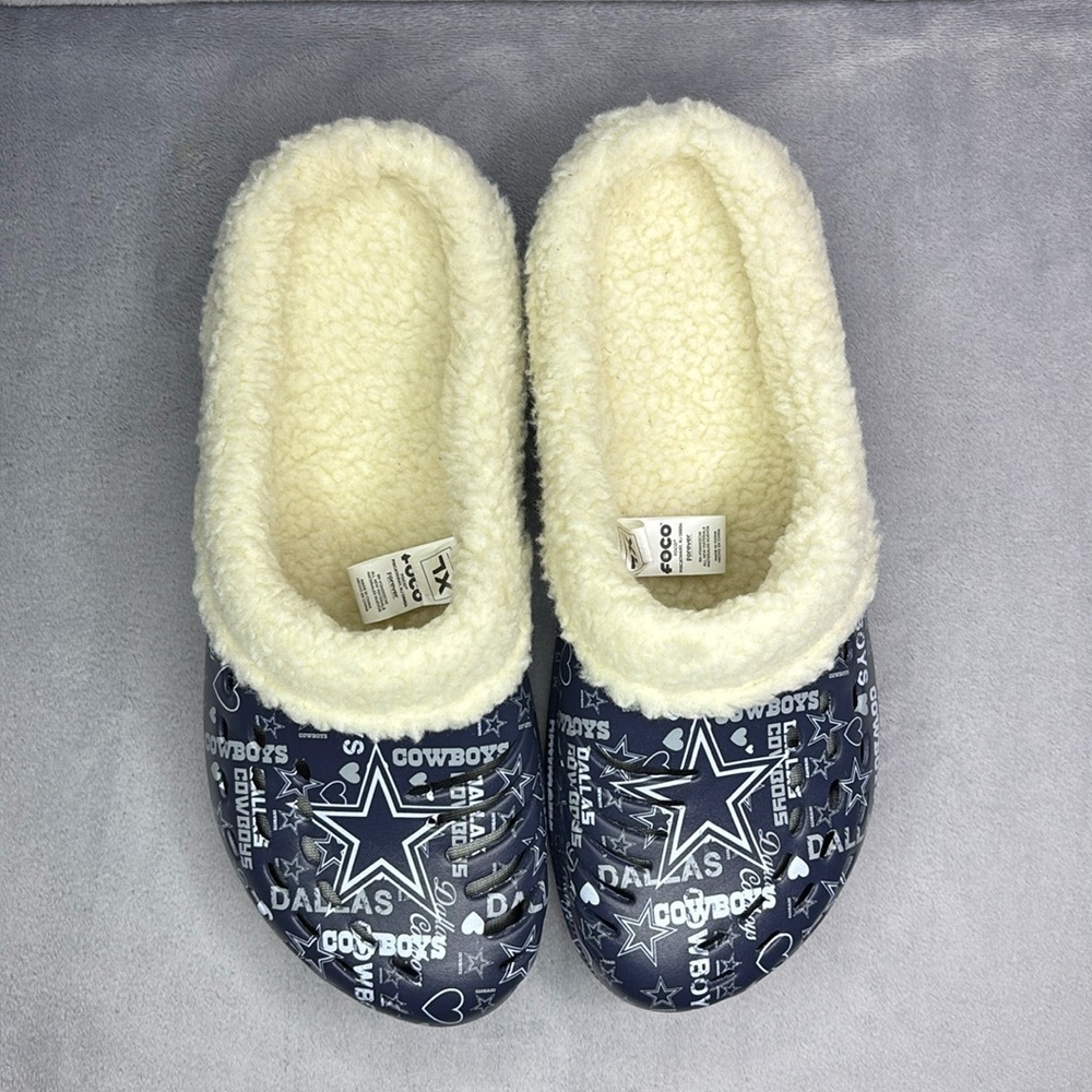 FOCO Dallas Cowboys Fleece-Lined Clogs XL 11-12 Plush Cozy Fanwear